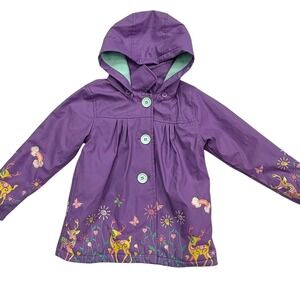Raincoat Kids Size 4/5 Purple Fleece Lined Deer Floral Hooded Rain Jacket